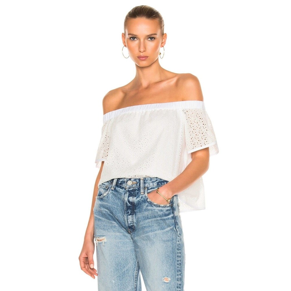 Rag & Bone Flavia Eyelet Off Shoulder Crop Blouse White Ivory Size Small